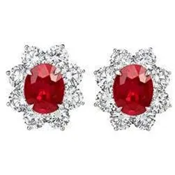 GB Earrings 550 Carats Red Ruby With Natural Earth Mined Diamonds Lady Studs Earrings White Gold 14K GB Earrings 550 Carats Red Ruby With Natural Earth Mined Diamonds Lady Studs Earrings White Gold 14K