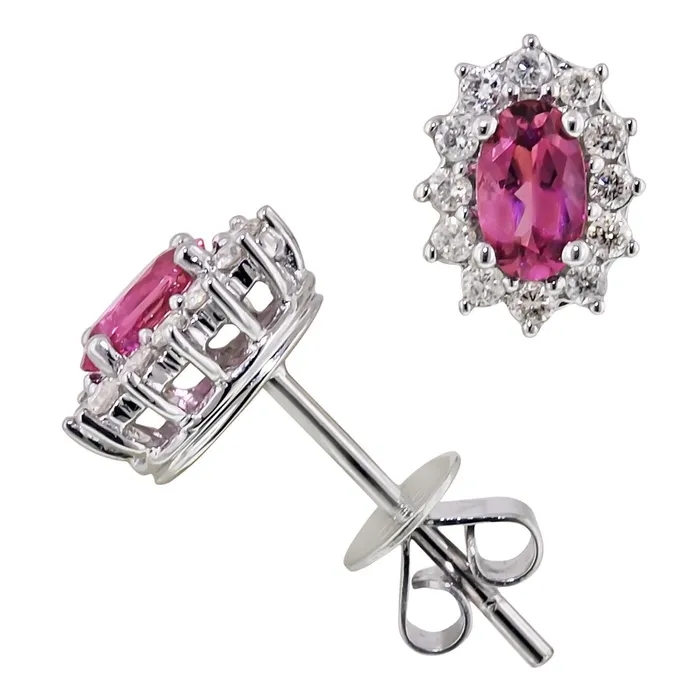 GB Earrings 660 Carats Pink Oval Tourmaline Natural Earth Mined Diamond Cluster Stud Halo Earring GB Earrings 660 Carats Pink Oval Tourmaline Natural Earth Mined Diamond Cluster Stud Halo Earring