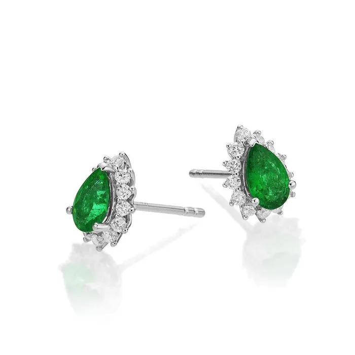 GB Earrings 780 Carats Pear Green Emerald With Round Natural Earth Mined Diamonds Stud Earrings GB Earrings 780 Carats Pear Green Emerald With Round Natural Earth Mined Diamonds Stud Earrings