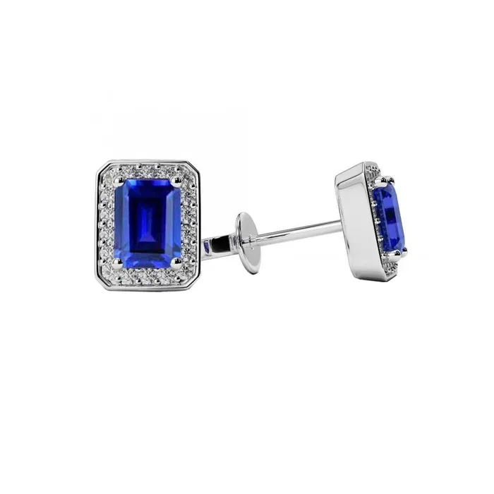 GB Earrings Ceylon Sapphire With Round Natural Earth Mined Diamond Halo Stud Earrings 330 Ct WG 14K GB Earrings Ceylon Sapphire With Round Natural Earth Mined Diamond Halo Stud Earrings 330 Ct WG 14K