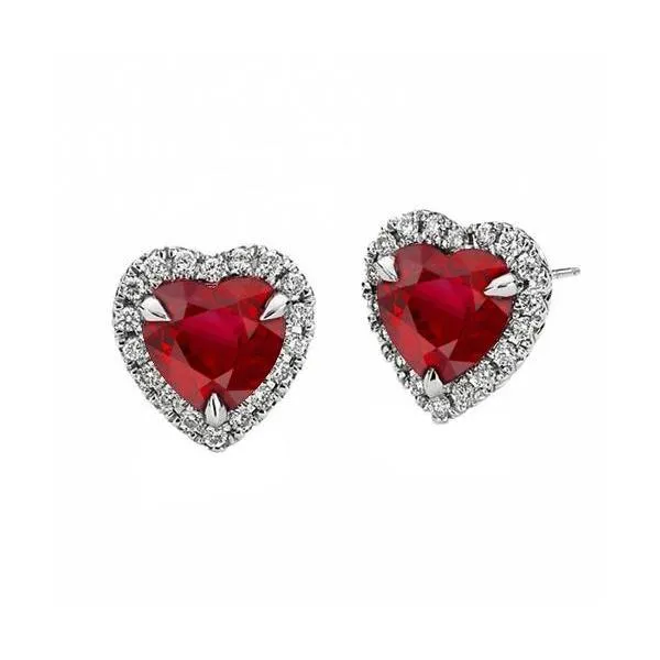 GB Earrings Eagle Claw Prongs Heart Cut Red Ruby Natural Earth Mined Diamond Studs Gold Earrings GB Earrings Eagle Claw Prongs Heart Cut Red Ruby Natural Earth Mined Diamond Studs Gold Earrings