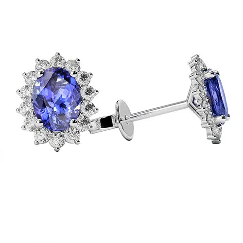 GB Earrings Flower Style Studs Earrings 640 Carats Tanzanite Natural Earth Mined Diamonds Gold 14K GB Earrings Flower Style Studs Earrings 640 Carats Tanzanite Natural Earth Mined Diamonds Gold 14K