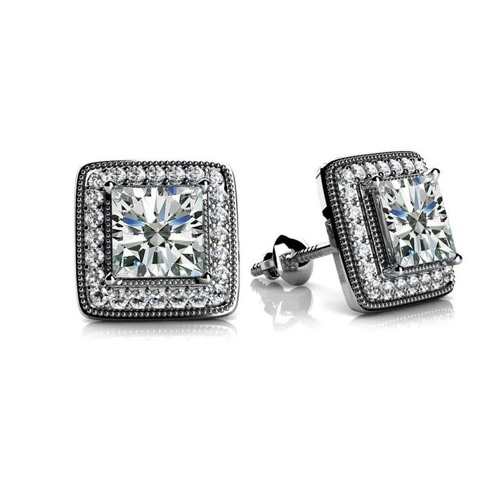 GB Earrings Milligrain Princess Round Natural Earth Mined Diamond Stud Earrings 490 Carats GB Earrings Milligrain Princess Round Natural Earth Mined Diamond Stud Earrings 490 Carats