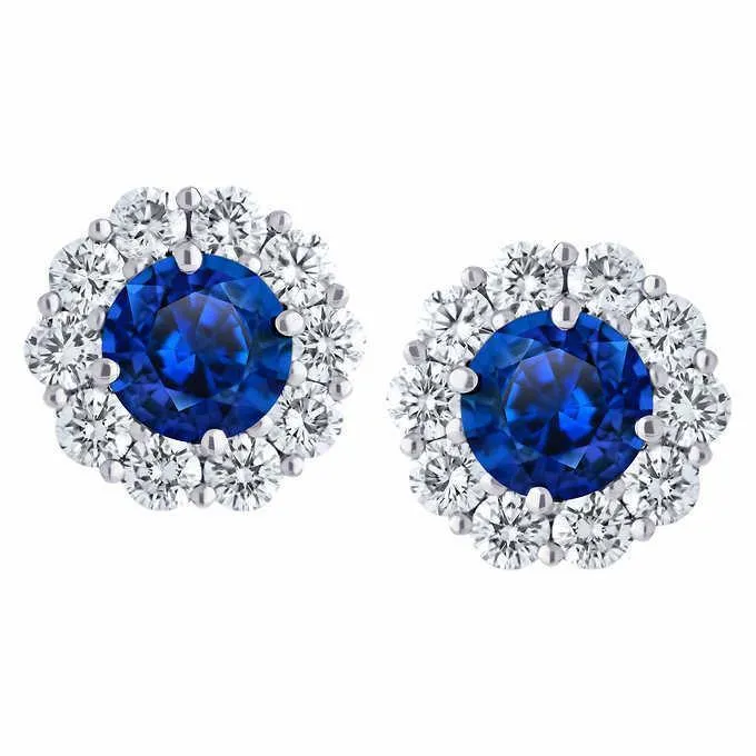 GB Earrings Round Cut Blue Sapphire And Natural Earth Mined Diamonds 6 Ct Ladies Studs Earring GB Earrings Round Cut Blue Sapphire And Natural Earth Mined Diamonds 6 Ct Ladies Studs Earring