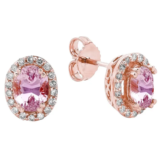 GB Earrings Women Studs Earrings 2080 Ct Kunzite With Natural Earth Mined Diamonds Rose Gold 14K GB Earrings Women Studs Earrings 2080 Ct Kunzite With Natural Earth Mined Diamonds Rose Gold 14K