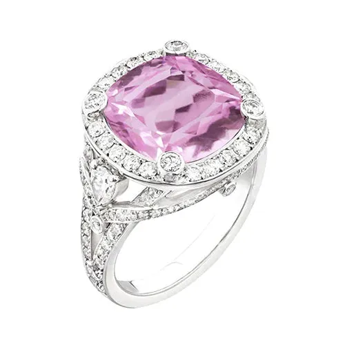 GB Kunzite Stone Natural Earth Mined Diamond Halo Ring Rings