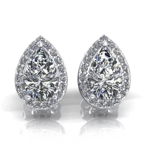 GB Ladies Stud Earrings Pear And Round Cut Halo 490 Carats Natural Earth Mined Diamond Earrings GB Ladies Stud Earrings Pear And Round Cut Halo 490 Carats Natural Earth Mined Diamond Earrings