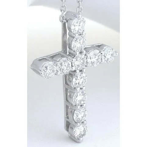 GB Necklaces 330 Ct Round Cut Natural Earth Mined Diamond Cross Pendant 14K White Gold