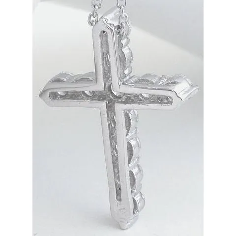GB Necklaces 330 Ct Round Cut Natural Earth Mined Diamond Cross Pendant 14K White Gold