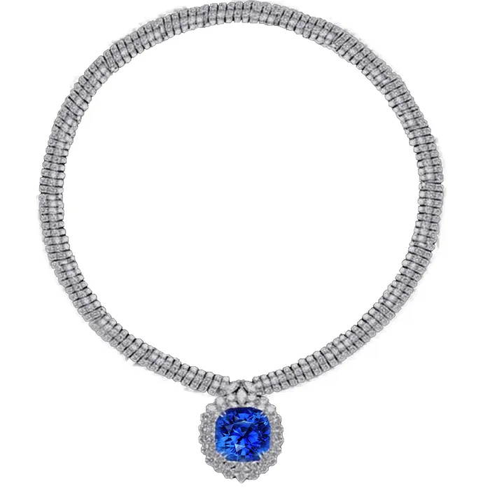 GB Necklaces 45 Carats Blue Sapphire White Natural Earth Mined Diamonds Platinum Necklace GB Necklaces 45 Carats Blue Sapphire White Natural Earth Mined Diamonds Platinum Necklace