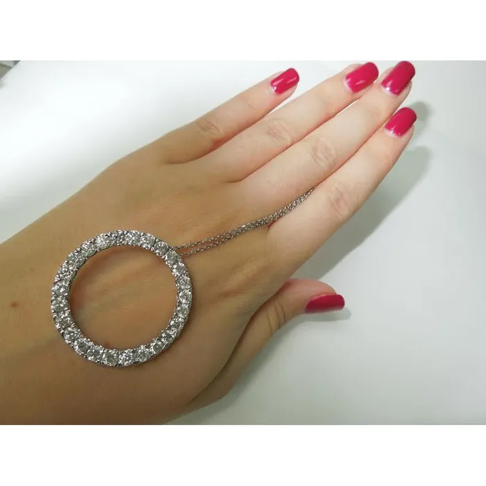 GB Necklaces 875 Carats Ladies Circle Of Life Natural Earth Mined Diamond Pendant White Gold Jewelry