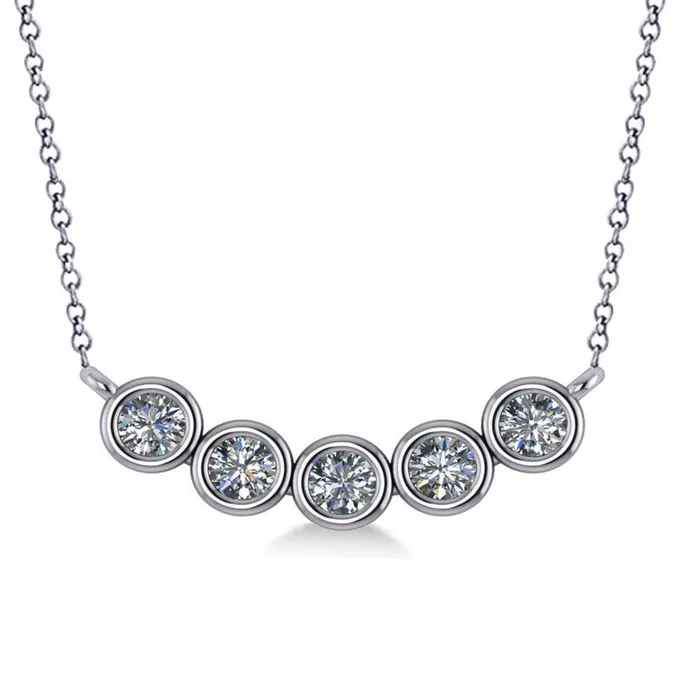 GB Necklaces Five Stone Bezel Set Round Natural Earth Mined Diamond Necklace Pendant 150 Carat WG 14K GB Necklaces Five Stone Bezel Set Round Natural Earth Mined Diamond Necklace Pendant 150 Carat WG 14K