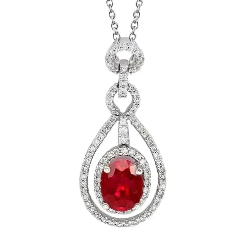GB Necklaces Lady White Gold 14K Oval Cut Ruby Round Natural Earth Mined Diamond Pendant 4 Carats GB Necklaces Lady White Gold 14K Oval Cut Ruby Round Natural Earth Mined Diamond Pendant 4 Carats