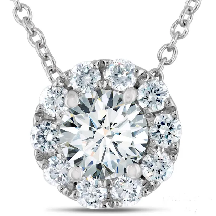 GB Necklaces Women Round Halo Natural Earth Mined Diamond Pendant White Gold Sparkling Jewelry 2 Ct GB Necklaces Women Round Halo Natural Earth Mined Diamond Pendant White Gold Sparkling Jewelry 2 Ct