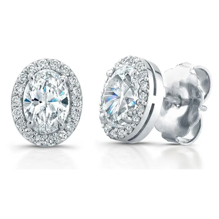 GB Oval And Round Halo Natural Earth Mined Diamond Stud Earrings 390 Carats White Gold 14K Earrings GB Oval And Round Halo Natural Earth Mined Diamond Stud Earrings 390 Carats White Gold 14K Earrings