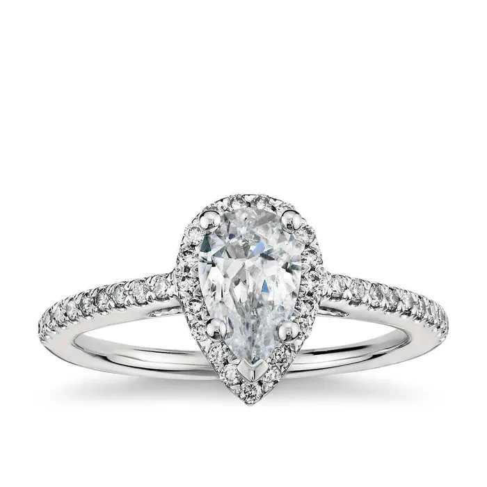 GB Rings 244 Carats Pear Round Halo Natural Earth Mined Diamond Engagement Ring White Gold 14K