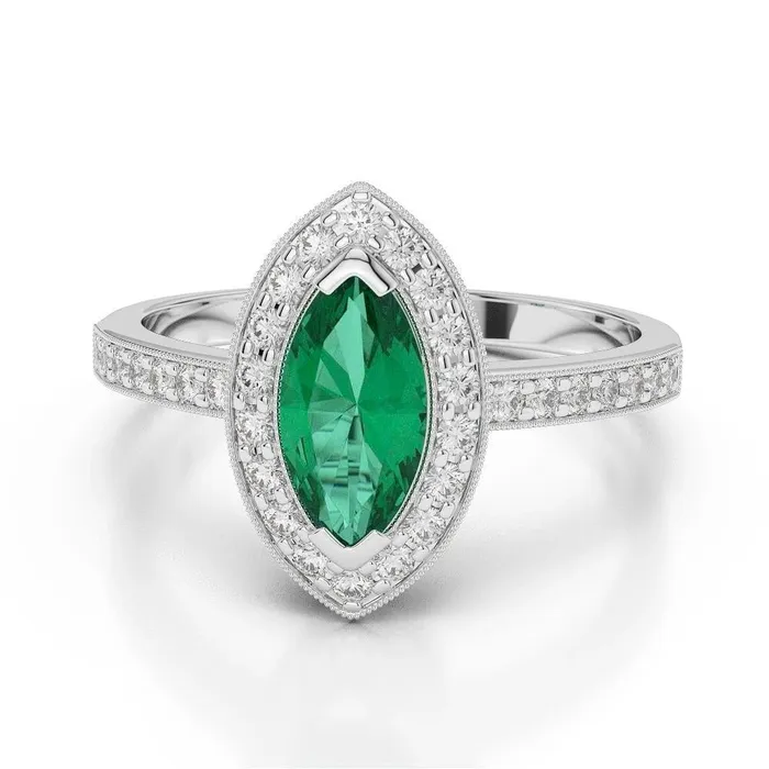 GB Rings 3 Carats Marquise Green Emerald And Natural Earth Mined Diamond Engagement Ring White Gold 14K GB Rings 3 Carats Marquise Green Emerald And Natural Earth Mined Diamond Engagement Ring White Gold 14K