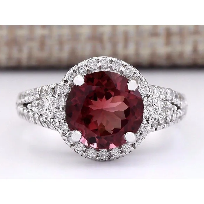 GB Rings 725 Ct Tourmaline And Natural Earth Mined Diamonds Halo Wedding Ring Gold White GB Rings 725 Ct Tourmaline And Natural Earth Mined Diamonds Halo Wedding Ring Gold White