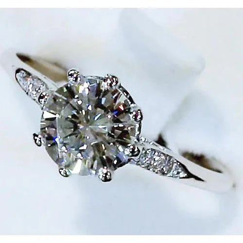 GB Rings Engagement Ring Three Stone Round Natural Earth Mined Diamond 3 Carats White Gold GB Rings Engagement Ring Three Stone Round Natural Earth Mined Diamond 3 Carats White Gold