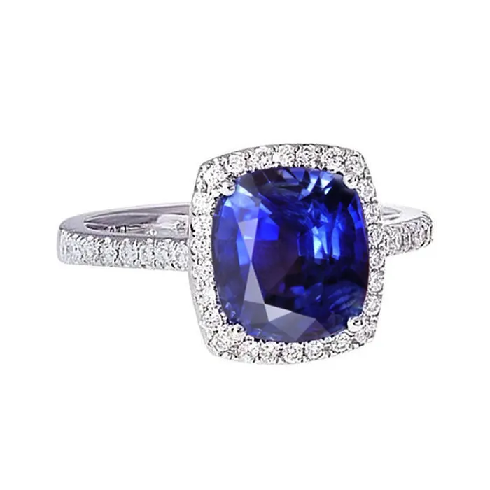 GB Rings Halo Sri Lankan Sapphire And Natural Earth Mined Diamond White Gold 14K Ring 780 Ct GB Rings Halo Sri Lankan Sapphire And Natural Earth Mined Diamond White Gold 14K Ring 780 Ct