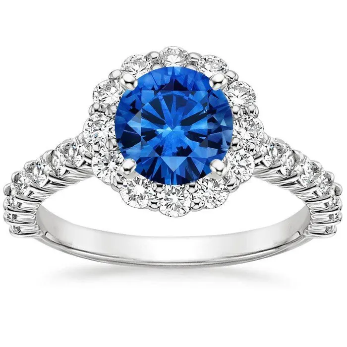 GB Rings Sapphire And Natural Earth Mined Diamond Ring White Gold Fine Jewelry Round Cut 340 Ct