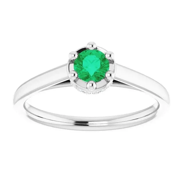 GB Six Prong Round Green Emerald Natural Earth Mined Diamond Ring 125 Carats White Gold 14K Rings GB Six Prong Round Green Emerald Natural Earth Mined Diamond Ring 125 Carats White Gold 14K Rings