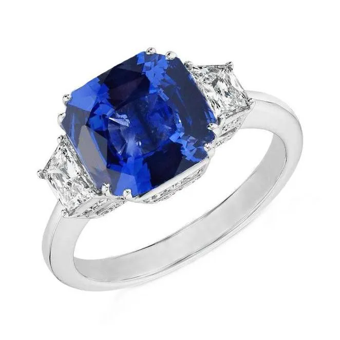GB Sri Lankan Blue Sapphire Asscher Natural Earth Mined Diamond Ring 2 Ct WG 14K Rings