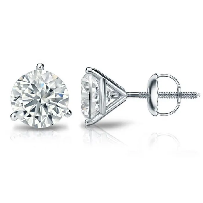 GB Three Prong Set Genuine Natural Earth Mined Diamond Lady Studs Earrings 20 Carat White Gold 14K Earrings GB Three Prong Set Genuine Natural Earth Mined Diamond Lady Studs Earrings 20 Carat White Gold 14K Earrings