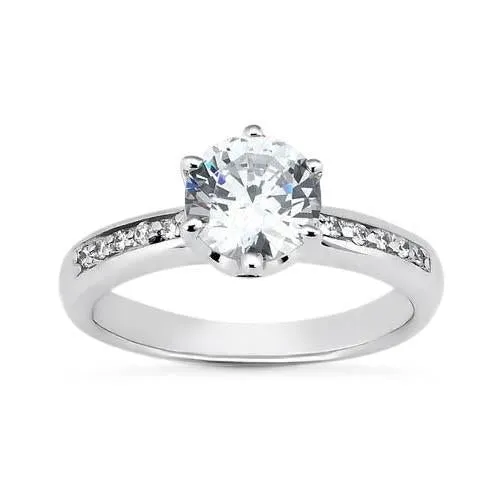 GB White Gold 2 Carat Round Brilliant Natural Earth Mined Diamond Solitaire With Accents Ring Rings GB White Gold 2 Carat Round Brilliant Natural Earth Mined Diamond Solitaire With Accents Ring Rings