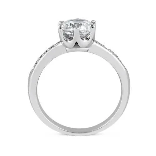 GB White Gold 2 Carat Round Brilliant Natural Earth Mined Diamond Solitaire With Accents Ring Rings