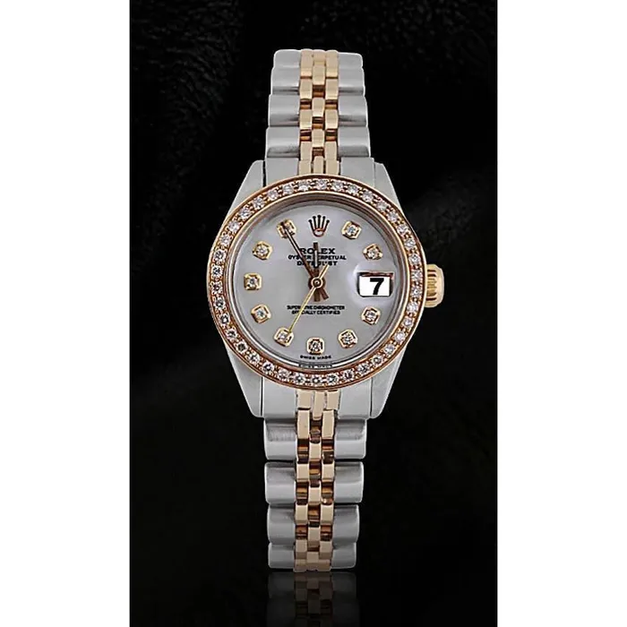 GB White Mop Diamond Dial Bezel Rolex Datejust Ladies Watch Ss Gold Watches