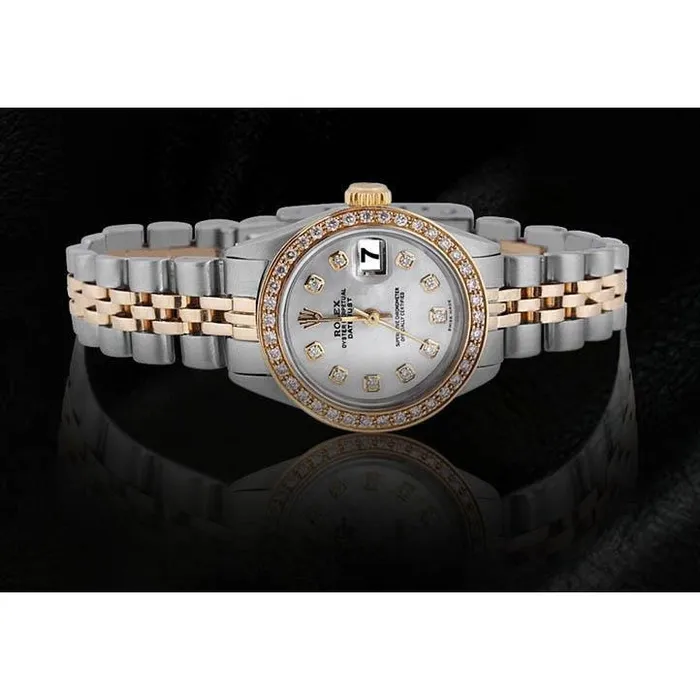 GB White Mop Diamond Dial Bezel Rolex Datejust Ladies Watch Ss Gold Watches