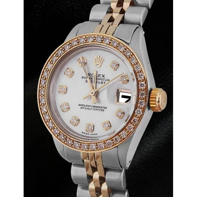 GB White Mop Diamond Dial Bezel Rolex Datejust Ladies Watch Ss Gold Watches