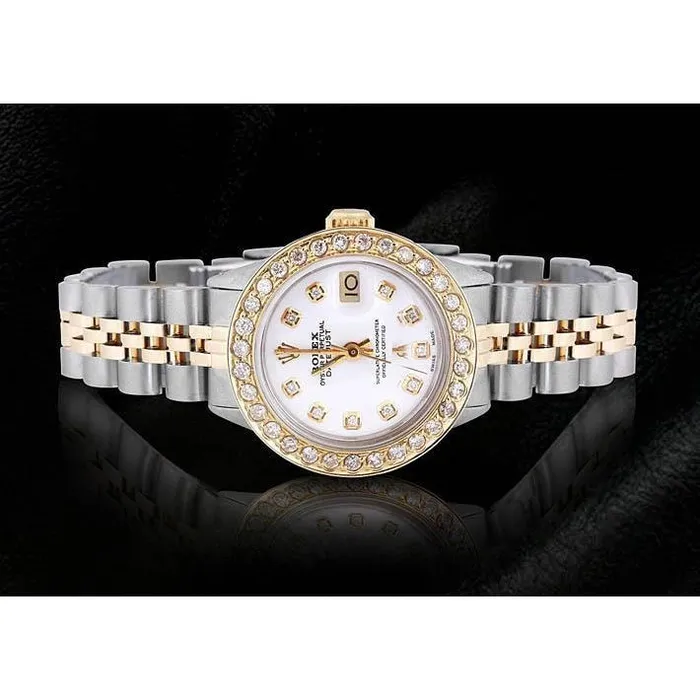 GB White Mop Diamond Dial Bezel Rolex Datejust Ladies Watch Ss Gold Watches