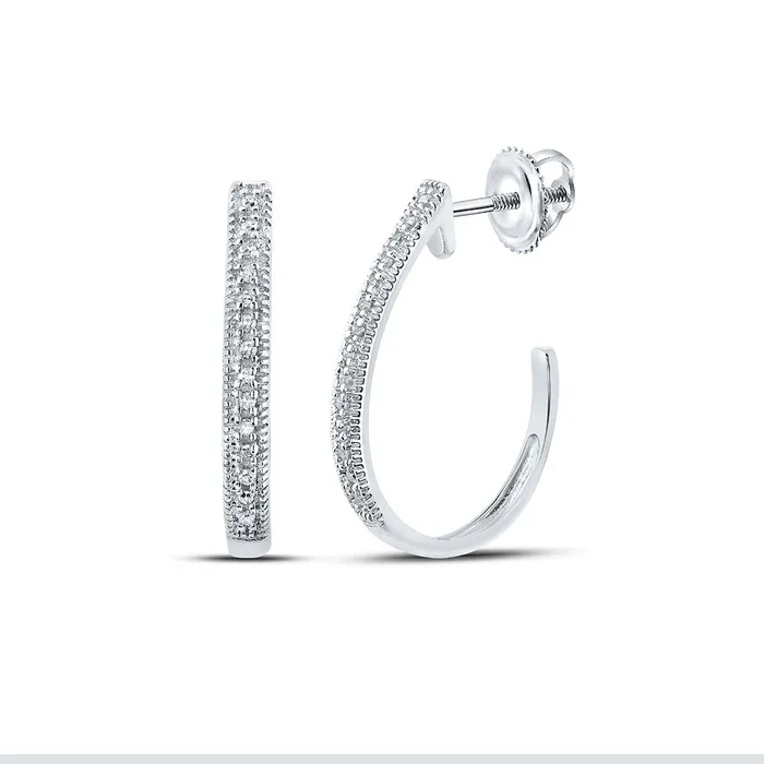 GND Earrings GND 10Kt White Gold Womens Round Diamond Half J Hoop Earrings 03 Cttw GND Earrings GND 10Kt White Gold Womens Round Diamond Half J Hoop Earrings 03 Cttw