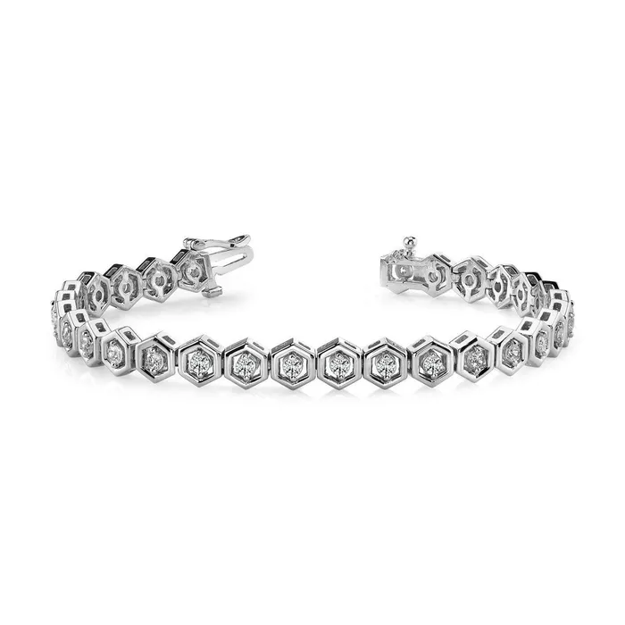 Gorgeous Two Prong Set Round Natural Earth Mined Diamond 5 Carats Hexagon Link Bracelet GB Bracelets Gorgeous Two Prong Set Round Natural Earth Mined Diamond 5 Carats Hexagon Link Bracelet GB Bracelets