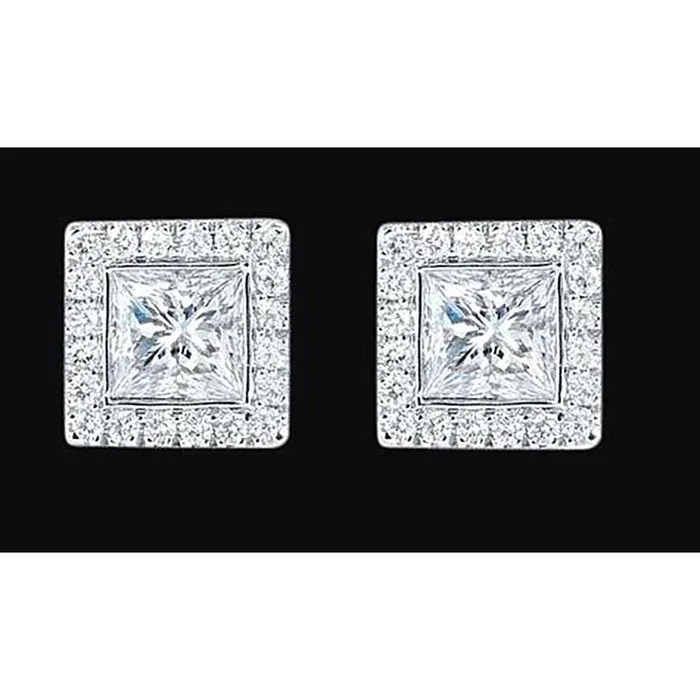 Halo Princess Natural Earth Mined Diamond Stud Earring 24 Carat Jewelry New GB Earrings