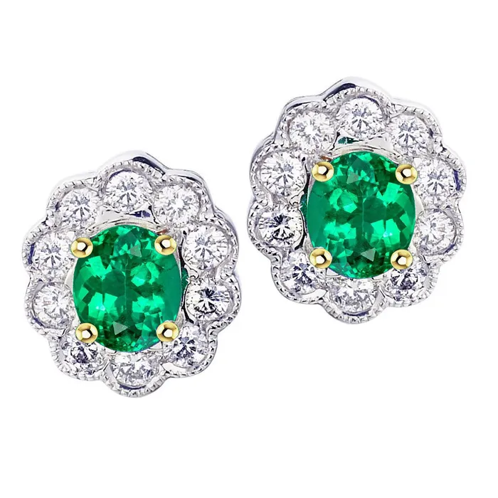 HarryChadEntcom Earrings Halo Gemstone Studs Green Emerald Vintage Style Oval Cut HarryChadEntcom Earrings Halo Gemstone Studs Green Emerald Vintage Style Oval Cut