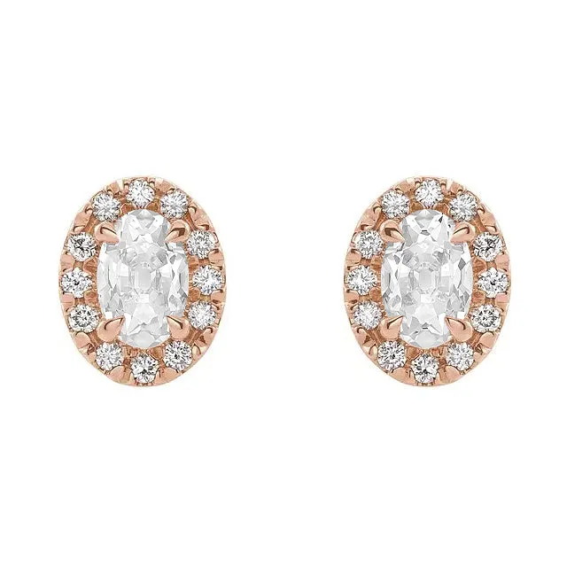 HarryChadEntcom Earrings Mined Diamond Halo Stud Earrings White Gold Oval Old European 650 Carats