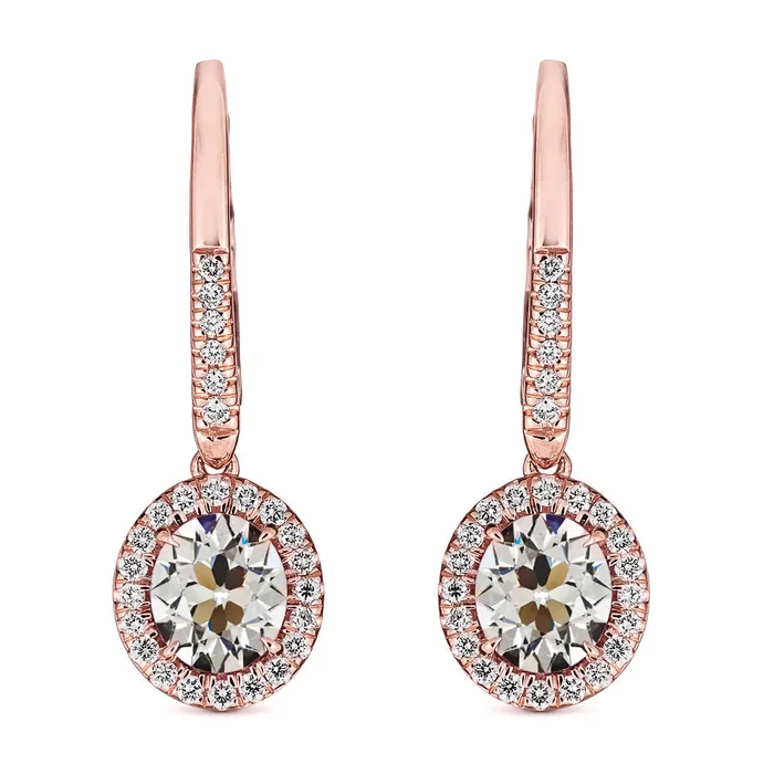 HarryChadEntcom Earrings Rose Gold Dangle Earrings 450 Carats Halo Oval Old Miner HarryChadEntcom Earrings Rose Gold Dangle Earrings 450 Carats Halo Oval Old Miner