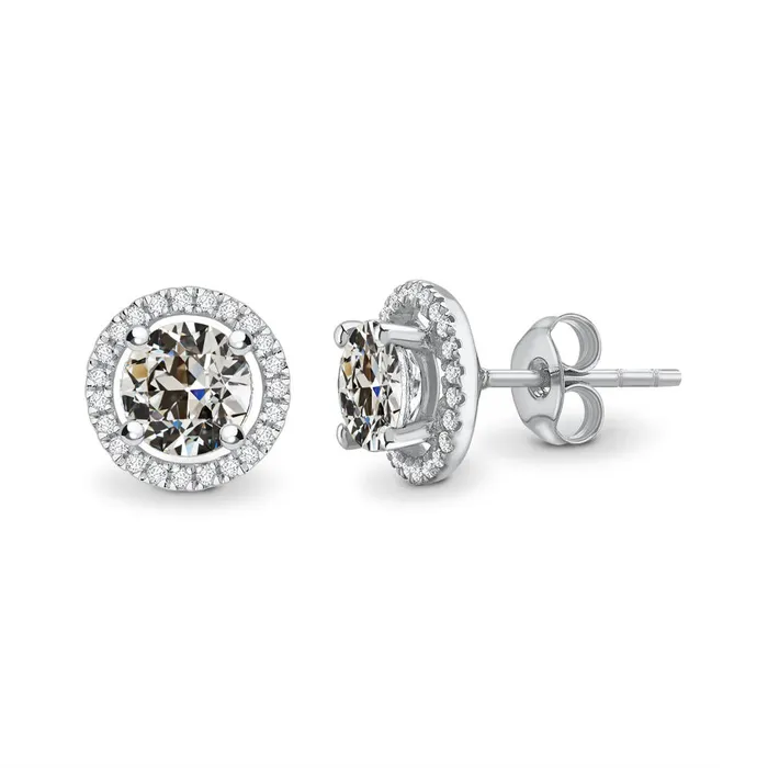 HarryChadEntcom Earrings Round Old Mine Cut Halo Real Diamond Stud Earrings Prong Set 4 Carats HarryChadEntcom Earrings Round Old Mine Cut Halo Real Diamond Stud Earrings Prong Set 4 Carats