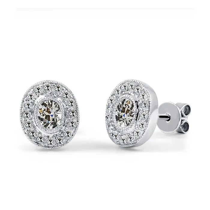 HarryChadEntcom Mined Diamond Halo Oval Round Old Cut Stud Earrings Gold 450 Carats Earrings HarryChadEntcom Mined Diamond Halo Oval Round Old Cut Stud Earrings Gold 450 Carats Earrings