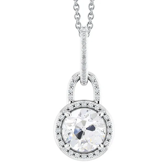 HarryChadEntcom Necklaces Round Old Mine Cut 3 Carats Halo Lock Genuine Natural Earth Mined Diamond Pendant With Chain Gold