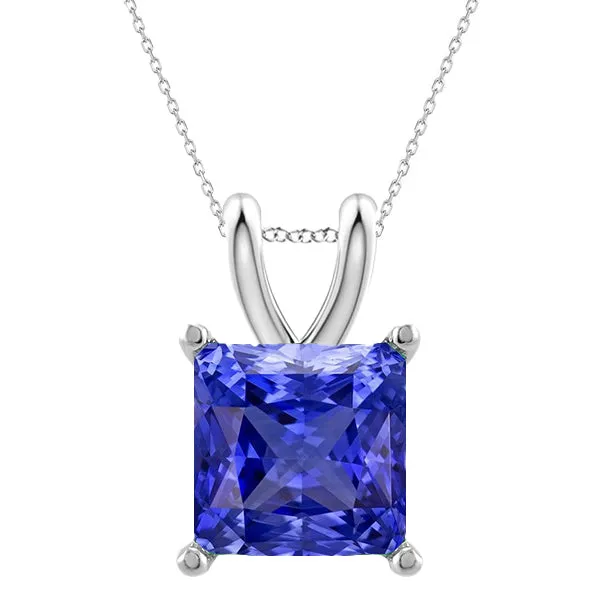 HarryChadEntcom Necklaces Solitaire Princess Sapphire Pendant Necklace Ladies Jewelry 4 Carats HarryChadEntcom Necklaces Solitaire Princess Sapphire Pendant Necklace Ladies Jewelry 4 Carats