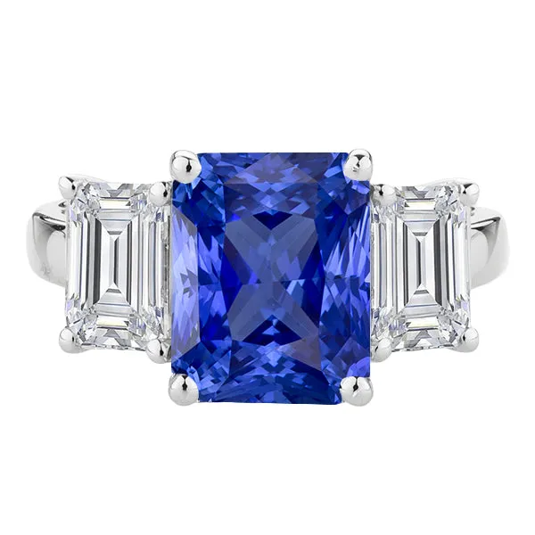HarryChadEntcom Rings 3 Stone Emerald Natural Earth Mined Diamond Ring Gold Blue Sapphire Radiant 450 Carats