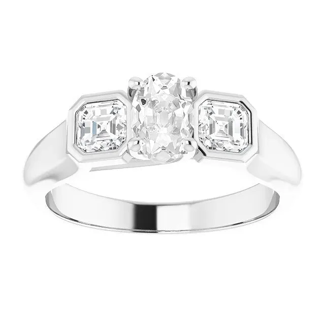 HarryChadEntcom Rings 3 Stone Ring Asscher Oval Old Cut Natural Earth Mined Diamond Prong Bezel Set 4 Carats HarryChadEntcom Rings 3 Stone Ring Asscher Oval Old Cut Natural Earth Mined Diamond Prong Bezel Set 4 Carats