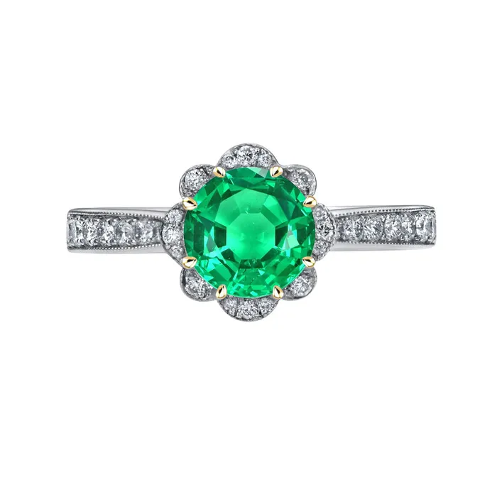HarryChadEntcom Rings Antique Look Green Emerald Engagement Ring Flower Style HarryChadEntcom Rings Antique Look Green Emerald Engagement Ring Flower Style