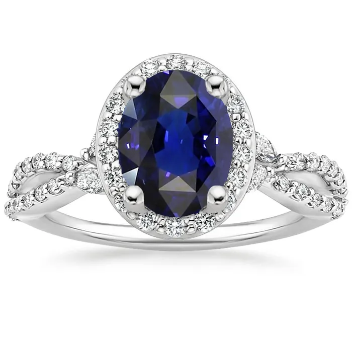 HarryChadEntcom Rings Blue Sapphire Halo Anniversary Ring Twist Style 5 Carats Gold HarryChadEntcom Rings Blue Sapphire Halo Anniversary Ring Twist Style 5 Carats Gold
