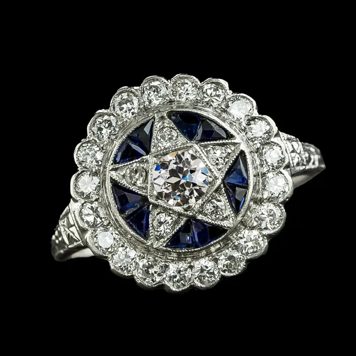 HarryChadEntcom Rings Blue Sapphire Old Cut Round Natural Earth Mined Diamond Ring Flower Star Style 3 Carats HarryChadEntcom Rings Blue Sapphire Old Cut Round Natural Earth Mined Diamond Ring Flower Star Style 3 Carats