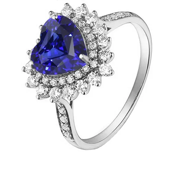 HarryChadEntcom Rings Double Halo Heart Ceylon Sapphire Ring Flower Style 4 Carats HarryChadEntcom Rings Double Halo Heart Ceylon Sapphire Ring Flower Style 4 Carats